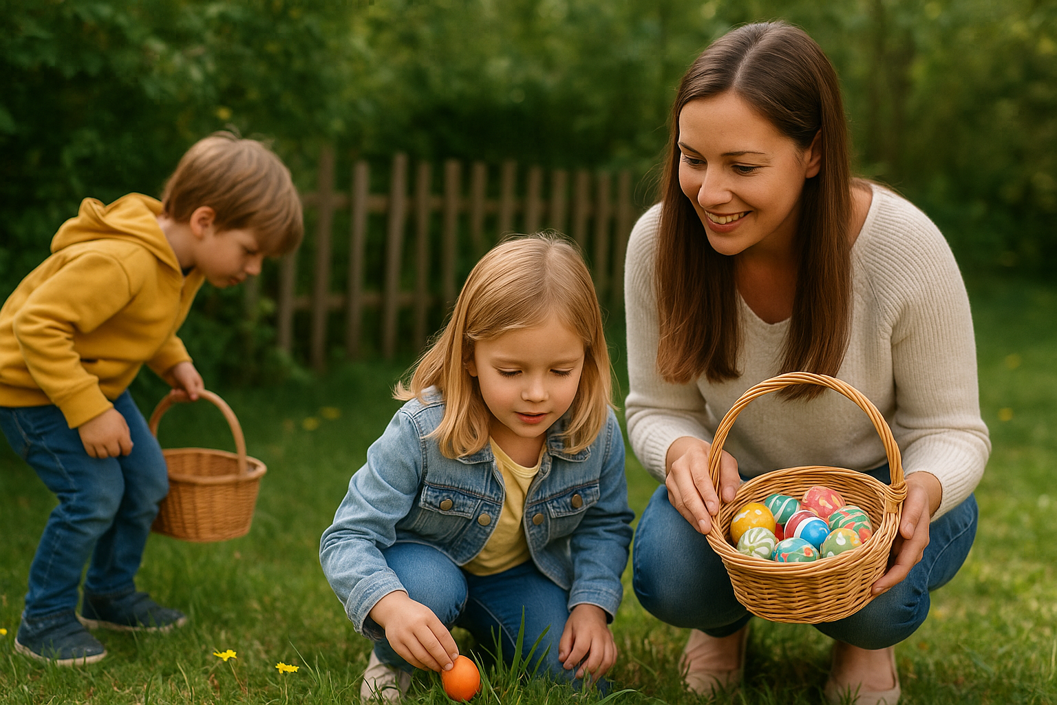An Ostern suchen wir im Garten die EierFoto
