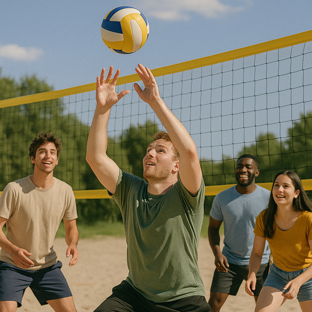 Ich habe mit Freunden Beachvolleyball gespielt
 Foto