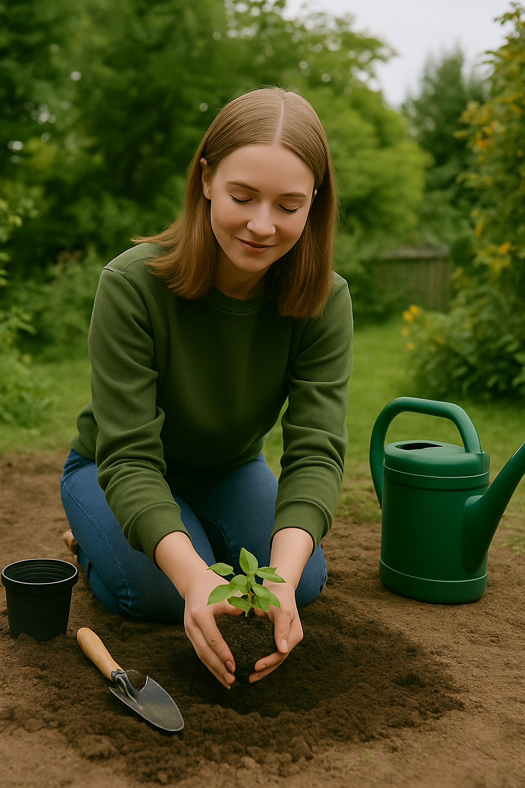 Ich pflanze etwas im Garten Foto