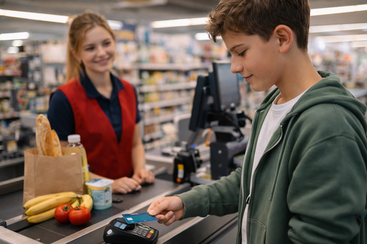 An der Kasse: bar oder mit Karte