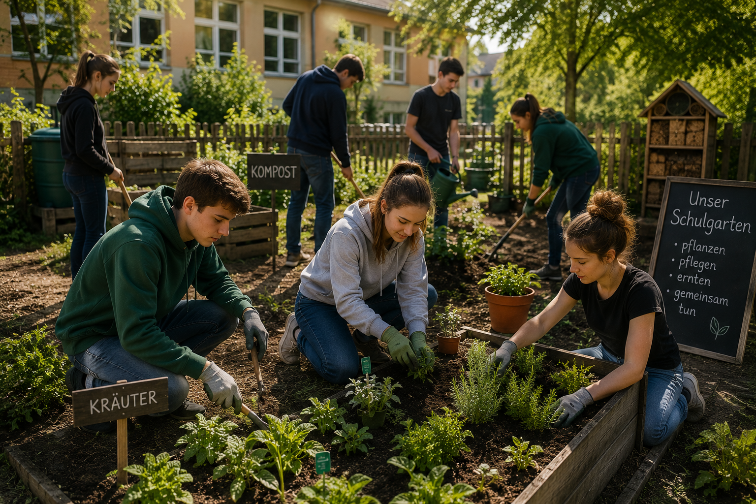 Der Schulgarten hinter dem Zaun – Foto