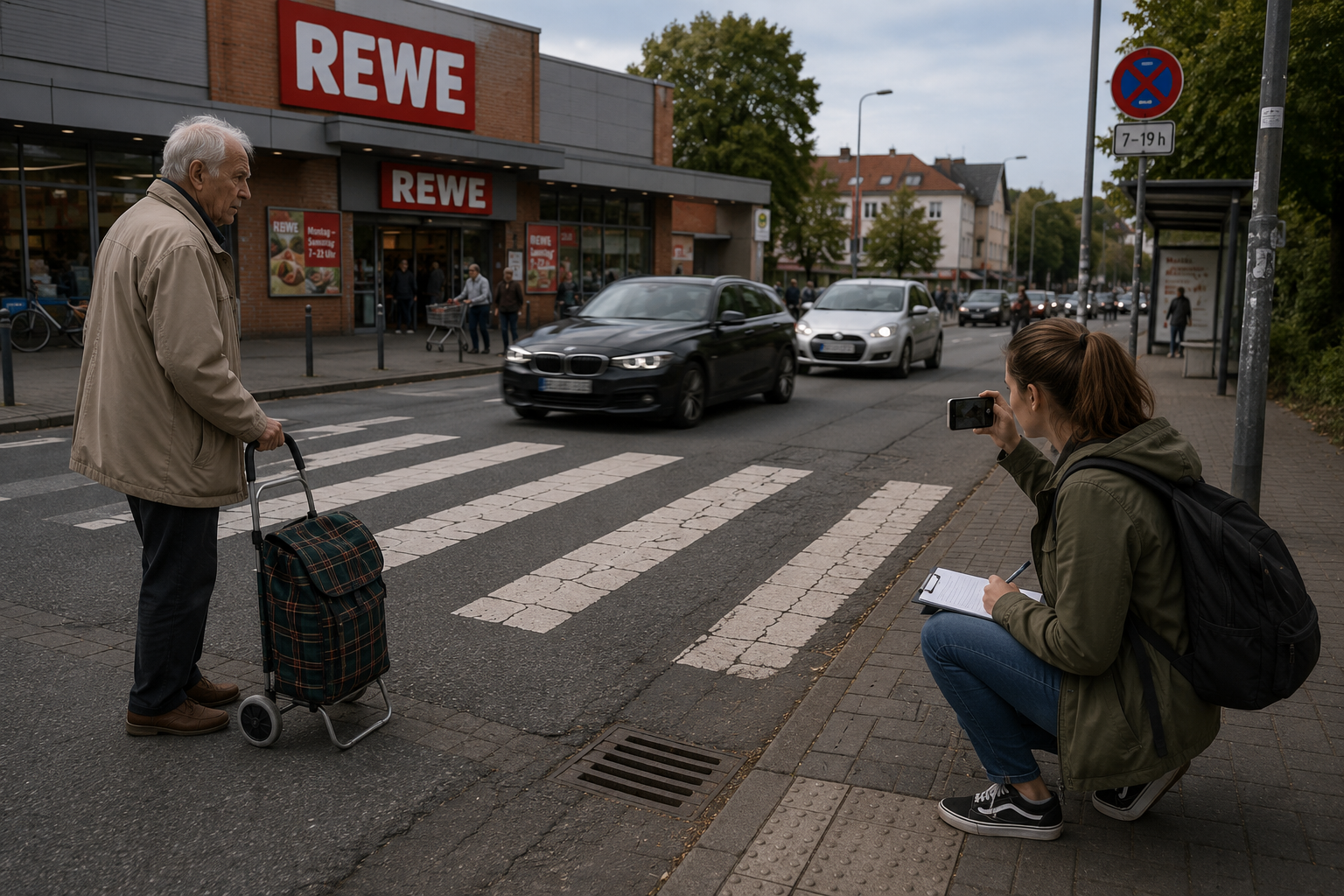 Der Zebrastreifen vor dem Supermarkt – Foto