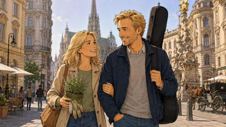 Anna und Markus Schneider gehen gemeinsam durch Wien.