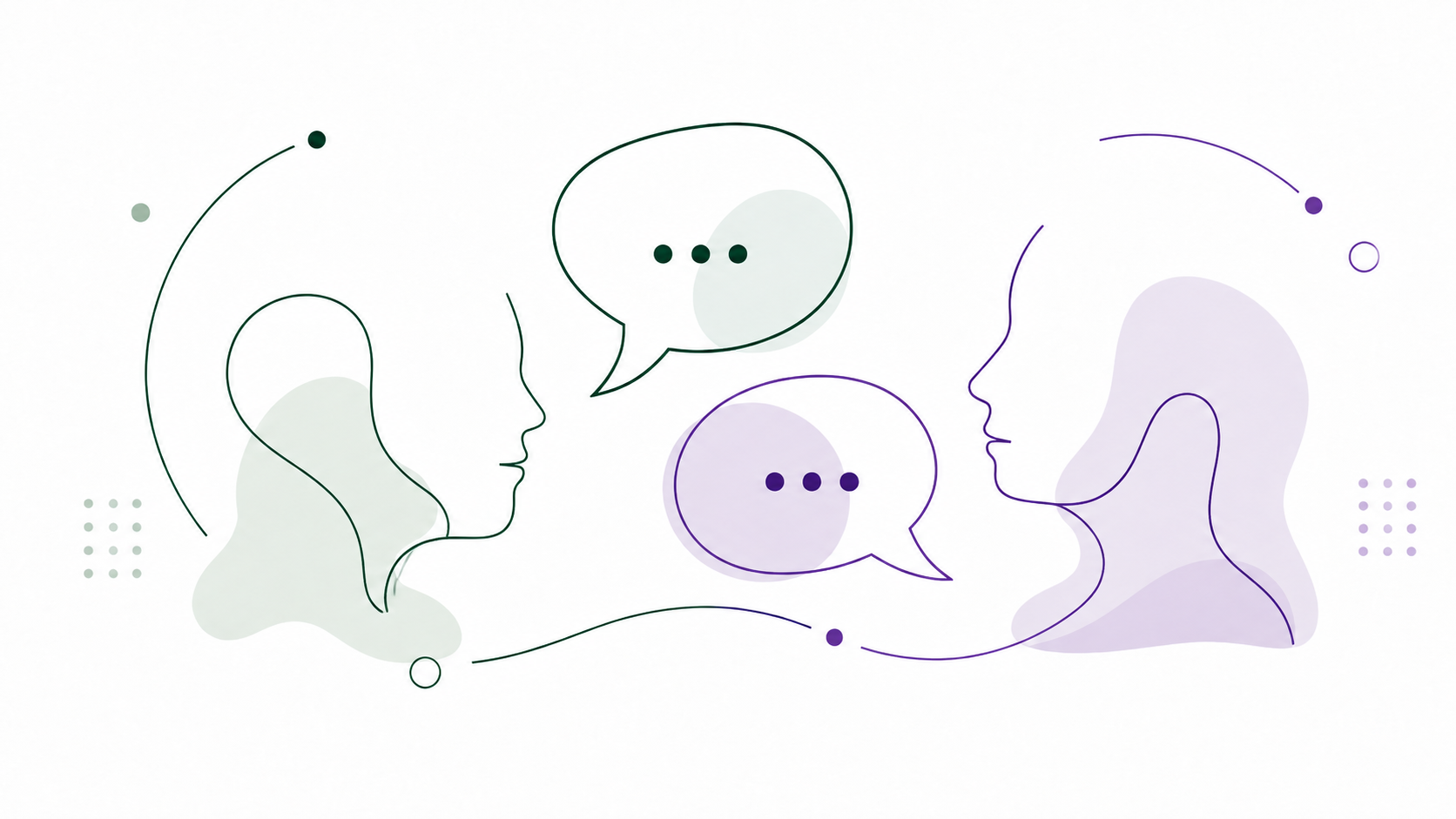 Abstrakte Linienillustration zweier sprechender Profile mit Sprechblasen