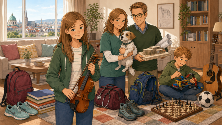 Lea Bauer spielt in ihrem Wohnzimmer in Wien Violine.